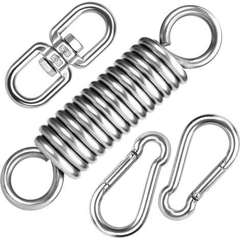 The hanging chair uses a 304 stainless steel oscillating spring, with a 360° rotating hook and two carabiners. (1/5)