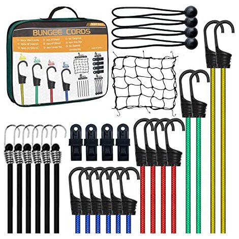 29 Piece Heavy Duty Outdoor Expandable Set - Includes 10", 18", 24", 32", 40" Expandable Straps and 8" Ball Straps, 1 Cargo Net, 4 Tarp Clips (1/5)