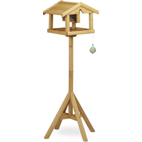 Relaxdays Mangiatoia per Uccelli con Treppiede, Casa con Tetto, Resistente alle Intemperie, 117 x 50 x 50 cm, Marrone (1/5)
