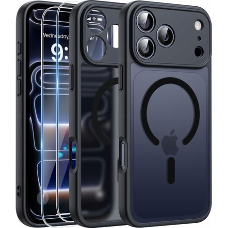 Funda MagSafe negra mate para Apple iPhone 17 Pro Max + 2 protectores de pantalla de cristal (1/5)