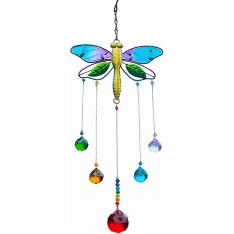 Attrape-soleil Libellule en Cristal Suspendu Carillon Éolien Lumineux Décoration Jardin Maison Fenêtre Prisme Coloré