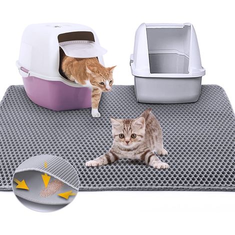 Tapis de litière pour chat double couche, motif alvéolé, antidérapant, imperméable, résistant à l'urine et facile à nettoyer (1/5)