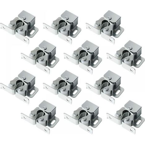 Confezione da 12 chiusure a doppio rullo con puntale, chiusura a rullo resistente per ante di armadi e credenze (argento)