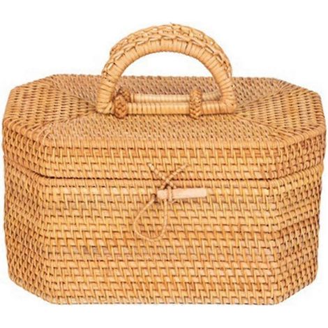 Boîte de rangement en rotin tressé à la main avec poignée, contenant pour thé et aliments, panier à pain et fruits pour pique-nique, boîte décorative