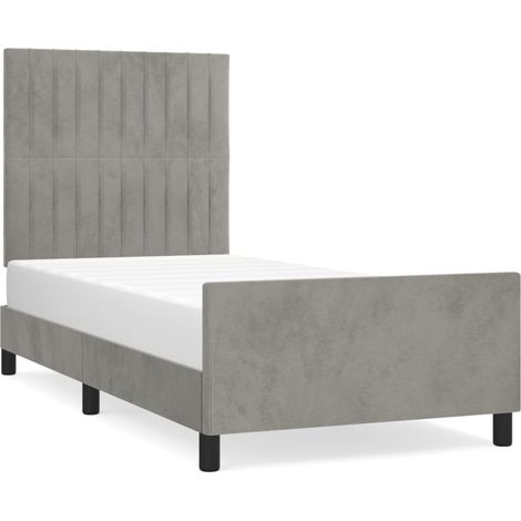 Lit adulte pour 1 personnes avec tête de lit, Structure de lit, Assemblage Facile, Gris clair 80x200 cm Velours OIB4284E (1/5)
