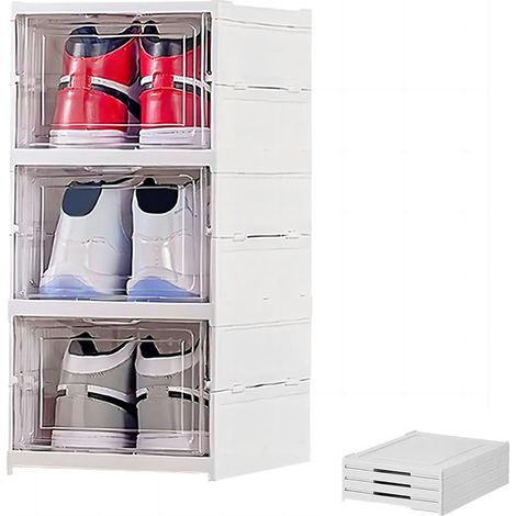 Boîtes à Chaussures, Lot de 3, Empilables, Meubles à Chaussures Intégrés, Pliable et Portable, Convient Jusqu’à la Pointure 45 (1/5)