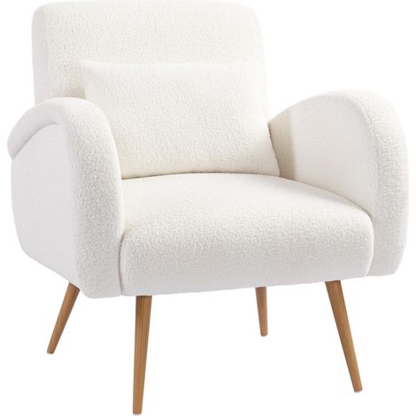 Sessel mit Fleecebezug, Kissen, Metallbeine, Creme