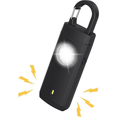 Porte-clés alarme personnelle, sirène 130 dB, lumière LED, rechargeable USB-C, en ABS, pour femmes, seniors et enfants, noir (1/5)