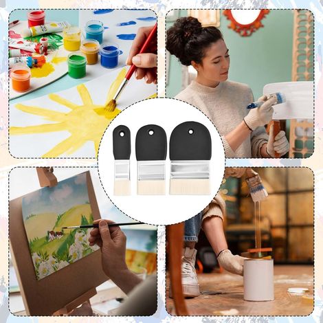 3 Pièces Pinceaux Plats, Grands Larges Pinceaux (S/M/L), Nylon Pinceauxs Manche en Bois pour Aquarelle et Peinture, Acrylic Brushes pour Peintres, étudiants et Artistes (1/5)