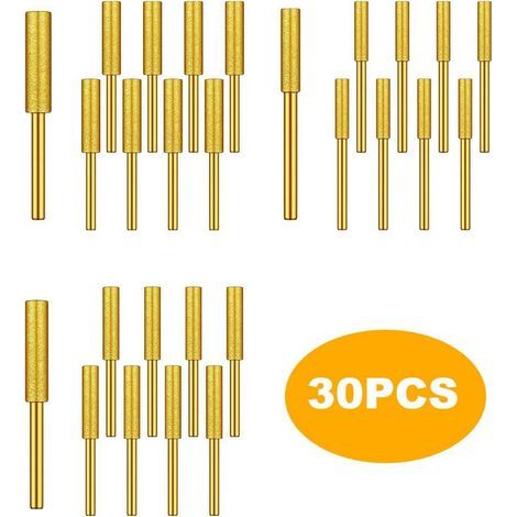 Set mit 30 diamantbeschichteten Kettensägenbohrern, hohe Härte, titanbeschichtet, für Winkelschleifer, elektrische Kettensägen, Schmuck, Steine, 5/32, 3/16, 7/32 Zoll (Gold) (1/5)