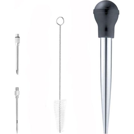 304 Stainless Steel and Rubber Gravy Pipette, Kitchen Juice Pipette with Injection Needle and Cleaning Brush for BBQ Cooking (1/4)