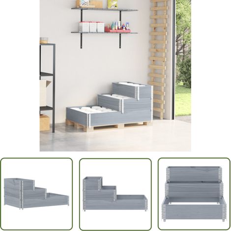 The Living Store Paletten-Aufsatzrahmen 3-fach Grau 120x80 cm Massivholz Kiefer - Palettenaufständer - Holzkiste - Regal - Lagerschrank - Gartenmöbel (1/5)