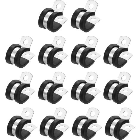 1/2"(14mm) Collier De Câble, 304 Acier Inoxydable Coussiné En Caoutchouc Collier Isolé Forme R Support De Tube Métallique Pour Installation De Tuyau Câble Fil Cordon 14Pcs (1/5)