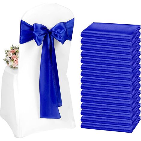 Lot de 20 Rubans de Chaise en Satin Bleu Royal pour Réception de Mariage, Nœuds Décoratifs pour Chaises de Salle à Manger, Décoration de Banquet (1/5)