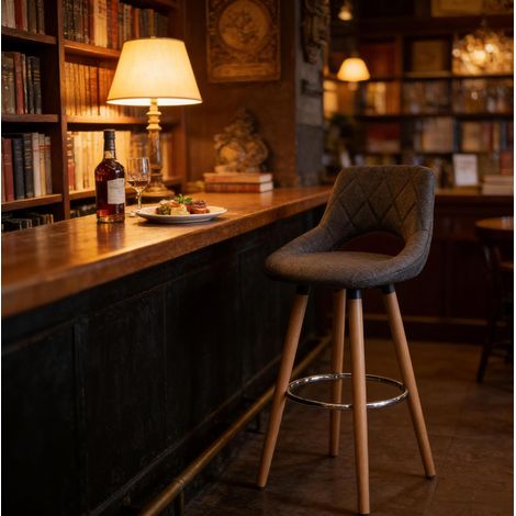 Silla de bar ergonómica de lino gris oscuro OKMYHOME (1/4)