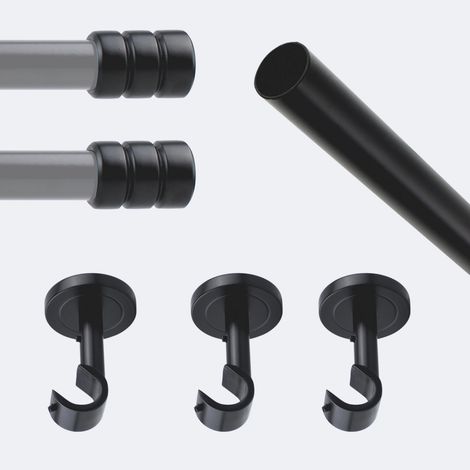 Kit de tringle à rideaux Noir Mat 250cm Diam.20mm Embout Cylindre 2ST - Fixation Plafond - Boulet (1/3)
