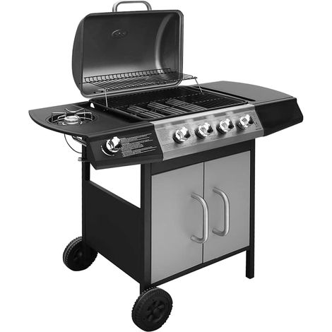 Gasgrill 4+1 Flammen Schwarz und Silbern
