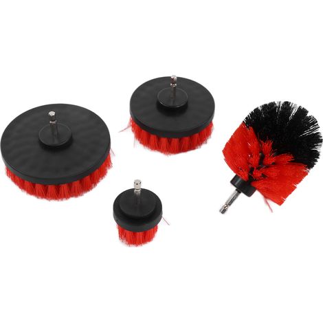 Ensemble de 4 brosses de nettoyage pour perceuse, outil de nettoyage électrique pour voiture, camion et moto (rouge) (1/5)