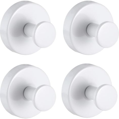 Juego de 4 ganchos de ventosa de acero inoxidable, sin necesidad de taladrar, aptos para baño, cocina, cristal y azulejos (4 unidades, blancos). (1/4)