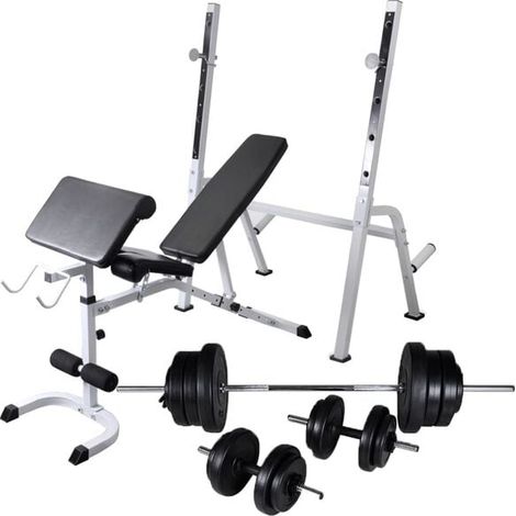 Banc d'entraînement et support pour haltères, avec un jeu d'haltères de 60,5 kg. (1/5)