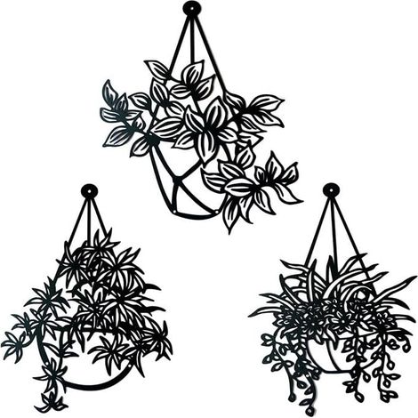 3-Pack Hanging Metal Flower Wall Art plant black flower wall art for patio balcony garden, kitchen living room bathroom bedroom decorations, bathroom wall (1/5)