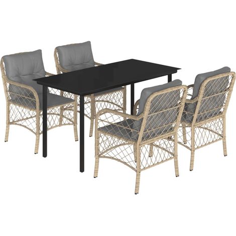 Maison Exclusive - 5-tlg. Garten-Essgruppe mit Kissen Beigemischu