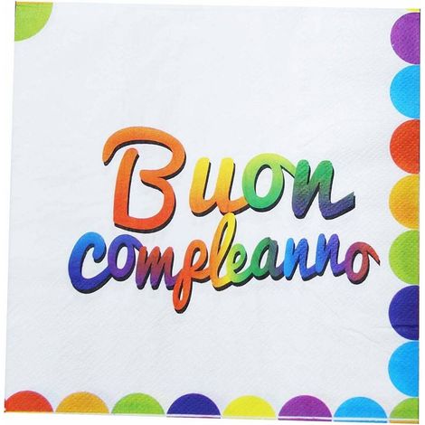TrAdE Shop Traesio - Set 30pz Tovaglioli Di Carta Per Feste Colorati Scritta Buon Compleanno Festa Party -