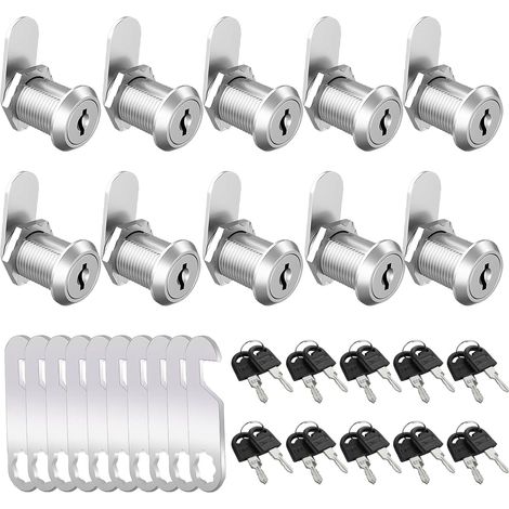 Lot de 10 serrures de boîte aux lettres, 20 mm, pour armoire avec 2 plaques de serrure différentes, serrure de meuble, serrure d'armoire avec clé, serrure de boîte aux lettres pour portes (1/5)