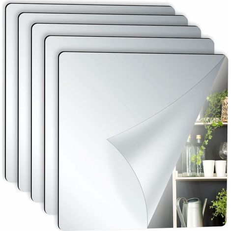 Wall Mirror 5 Pieces Self-Adhesive Mirror Tiles, Decorative Acrylic Mirror Wall Tiles Self-Adhesive Stick on for Kitchen, Bathroom, Living Room, Wall Mirror
