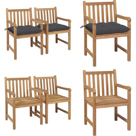 Chaises de jardin lot de 2 et coussins anthracite Bois de teck - Chaise De Jardin - Fauteuil De Jardin - Mobilier De Jardin - Terrasse - Décoration Extérieure - Home & Living (1/5)