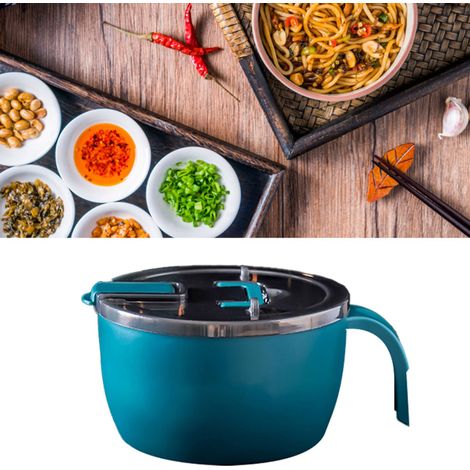 Große Edelstahl-Instantnudelschüssel mit Deckel, Lunchbox für Schüler mit Besteck, Fast-Food-Becher, Instantnudelmaschine im koreanischen Stil, dunkelgrün. (1/5)