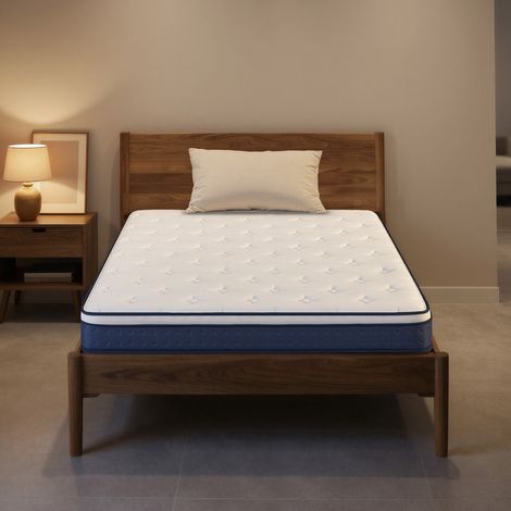Matelas à Mémoire de Forme Gel, 140 x 190 cm, Hybride Ressorts Ensachés, Soutien 7 Zones, Housse Respirante, Bleu (1/5)