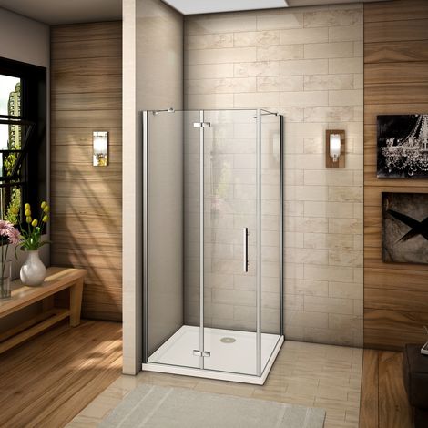 195 cm Box Doccia Angolare Porta Battente con Parete Fissa Vetro 6 mm Temperato Anticalcare Trasparente Telaio Cromo Lucido Misura 90x70cm (1/5)