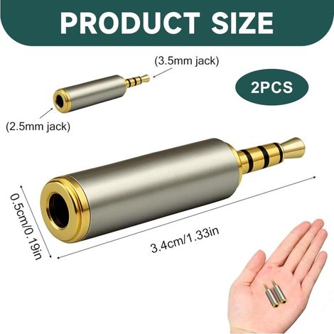 Adattatore audio da 3,5 mm maschio a 2,5 mm femmina (2 pezzi), adattatore per jack per cuffie, jack da 2,5 a 3,5 mm, compatibile con cuffie e altoparlanti. (1/4)