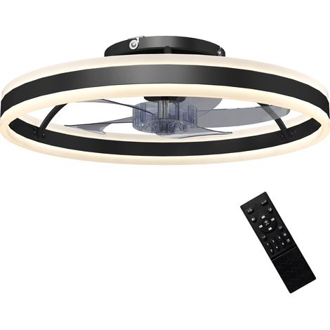 Ventilateur de plafond avec éclairage et télécommande, diamètre 50 cm, 6 vitesses, noir