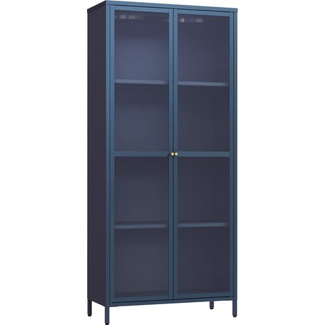 Estantería/armario de almacenamiento de acero y vidrio con frente de cristal 180 x 80 x 35 cm azul marino 030008935 (1/5)