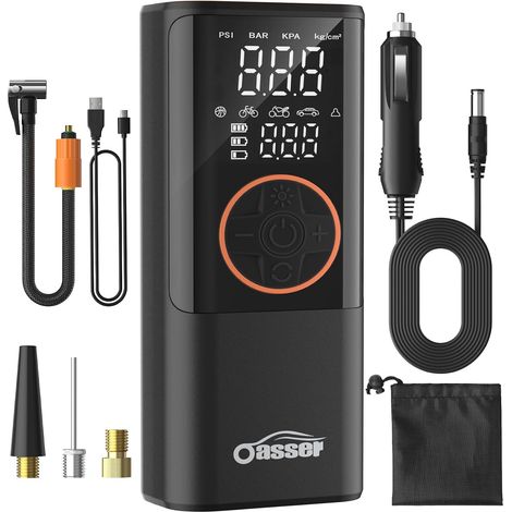 Gonfleur Pneus Voiture sans Fil 6000mAh Mini Compresseur à Air Portatif 150 PSI (10,3 Bar) Inflation Rapide Cylindre 19 mm Affiche 2 Valeur avec 3M Allume-Cigare 12V et Sac de Rangement (1/5)