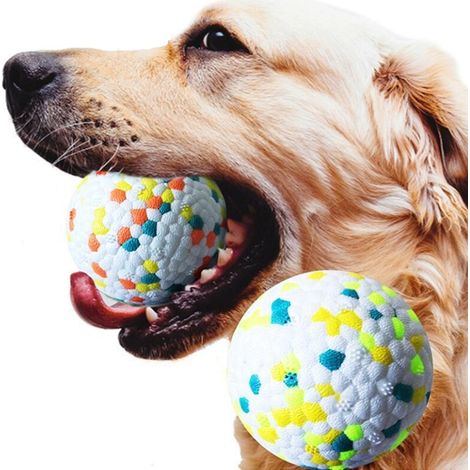 Dog Ball, Rubber Dog Ball, Indestructible Dog Ball, Hard Chew Rubber Toy, Clean Teeth, Play, Train (1 Yellow Dot) (1/5)
