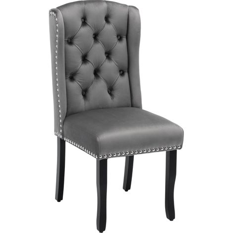 Sillas de comedor de terciopelo gris, 6 unidades, patas de roble (1/5)
