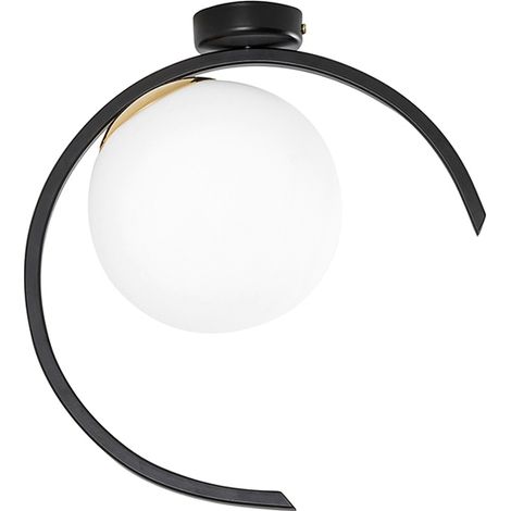 Plafonnier Tsuki Noir-Or Poli Avec Diffuseur En Verre Satiné, Raccordement E27, Ip20, Design Semi-Circulaire Pour Plafond - Groupe Rossini (1/5)