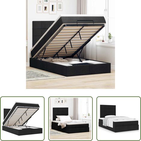 vidaXL Rangement sous le lit - Cadre de lit ottoman avec matelas noir 120x190 cm tissu (1/5)