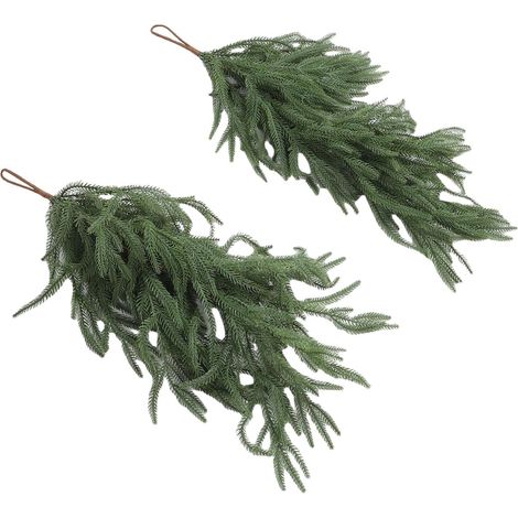 Set of 2 Norfolk Pine Teardrop Wreaths, Artificial Pine Needle Teardrop Wreath, 26.77 Inches Long, Plastic Christmas Decoration with Loop (1/5)