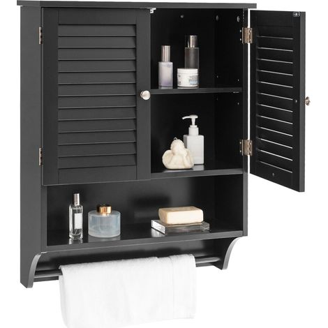 Wall-mounted Bathroom Cabinet Double Door Storage Medicine Cabinet W/ Towel Bar (1/5)