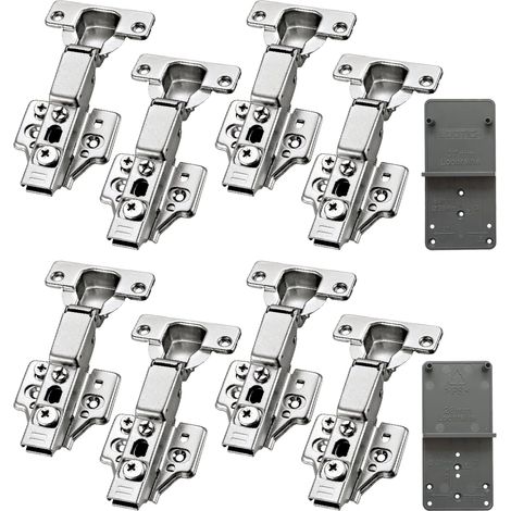 95 Degré Clip-on 3-Way Semi Recouvrante 35mm Soft Close Charnieres avec Amortisseur Hydraulique Fermeture Automatique Charnière à Amorti pour Armoires de Porte Cuisine Lot de 8 (1/5)