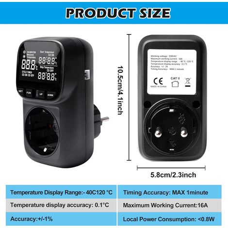 Regolatore di temperatura da 250 V, termostato con presa e display VA - Presa termostato digitale con timer e sonda, interruttore di temperatura per serra, acquario, frigorifero, terrario (1/4)