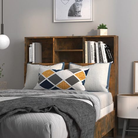 Armoire de tête de lit, Tête de lit avec rangement, Armoire de rangement pour chambre Chêne fumé 100x19x103,5 cm CDE59931 (1/5)