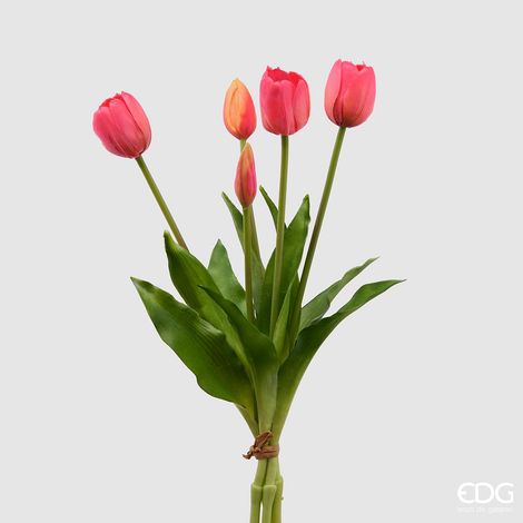 EDG Enzo De Gasperi Bouquet di 5 Tulipani Chiusi Gomma Olis H 40 Cm Beauty (1/4)