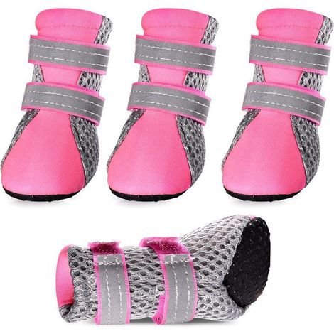 Bottes Chien - Imperméables Respirantes Antidérapantes - Protection Pattes - Taille L - Rose - Lot de 4 (1/5)