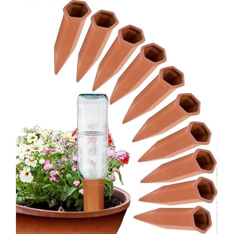 2 piècesTuteurs en terre cuite à arrosage automatique, dispositifs d'irrigation automatique pour plantes d'intérieur/d'extérieur, pics d'arrosage automatique pour l'entretien des plantes pendant les v (1/2)
