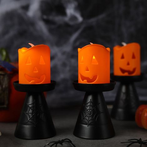 Citrouille Luminaire LED - Bougie Sans Flamme Orange - Décoration Festive Halloween Maison Bureau - Lot de 1 (1/5)